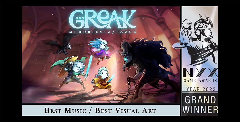 Greak: Memories of Azur received the Grand award for Best Music and Best Visual Art at the NYX Game Awards!